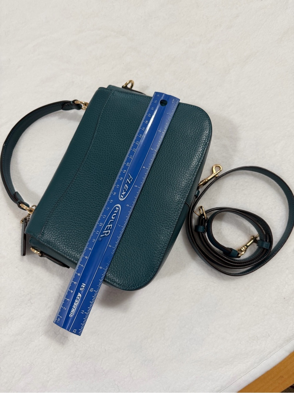 Women's Teal Leather Top-Handle Crossbody Bag - Gold Hardware - Picture 5 of 8